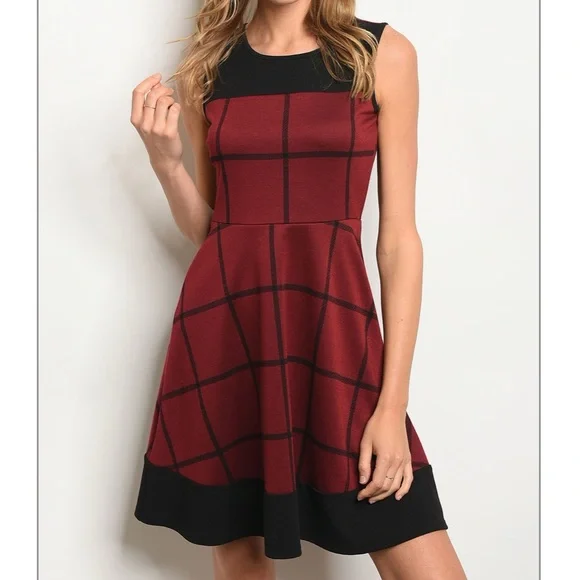 Black & Wine Color Fit & Flare Dress - Picture 5 of 6